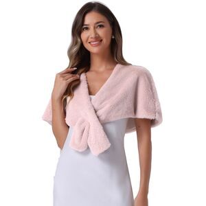 Bridal Stoles Evening Party Winter Wrap Faux Fur Shawl Shrug Dusty Pink